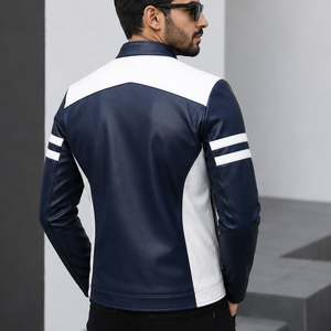 Veste de moto rétro en cuir véritable pour homme, style ancien, en cuir de vachette pleine fleur, coupe ajustée, col à revers, tendance décontractée - Product Image 4