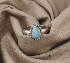 Bague de mariage en larimar naturel de forme fantaisie, argent sterling 925, pierre bleue authentique, bijoux artisanaux classiques - Product Image 3