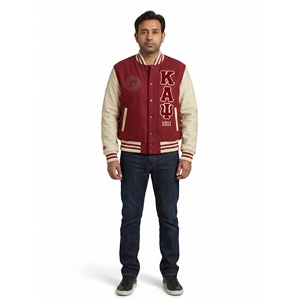 Blouson universitaire haut de gamme en laine métonnée épaisse, brodé, écologique, avec manches en cuir recyclé, vêtement d'extérieur universitaire personnalisé - Product Image 1
