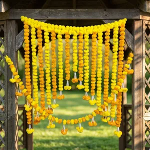 Traditional Yellow Orange Marigold Flower Toran Garland with Hanging Tassels for Wedding Festival <b>Home</b> Entrance Decoration Decor - Product Image 4