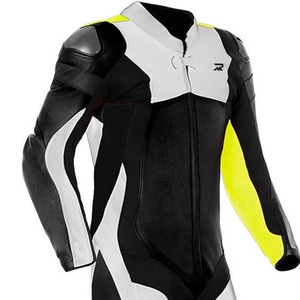Combinaison de course moto homme à manches longues, noire, blanche et jaune, color-block, respirante, toutes saisons - Product Image 5