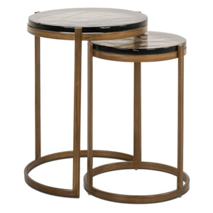 Modern Round Nesting Coffee <b>Tables</b> with Glass Top and Metal Frame Contemporary <b>Living</b> <b>Room</b> Furniture - Product Image 1