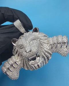 Colgante de Cabeza de León Personalizado para Hombre con Moissanita de Corte Redondo, Joyería Hip Hop, Colgante de Plata 925, Colgante de Animal, Colgante Bling para Raperos - Product Image 1