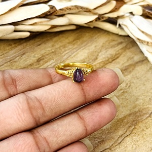 Trendy Design Amethyst <b>Rings</b> <b>Dainty</b> Brass <b>Ring</b> For Women 18k Gold Plated Tribal Geometric <b>Ring</b> for Wholesale/OEM/ODM - Product Image 5