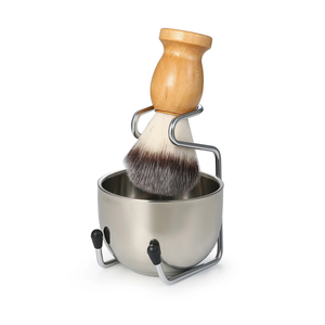Ensemble de rasage 3 en 1 pour homme, ensemble de brosses à raser avec manche en bois, support pour brosses à raser, bol, avec matériau en acier inoxydable - Product Image 1