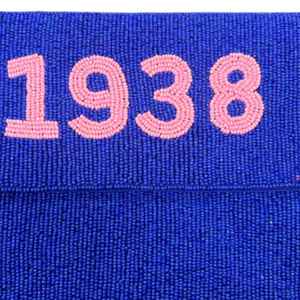 กระเป๋าคลัทช์ประดับลูกปัดสีน้ำเงินรอยัล ปี 1938 ทำมือ กระเป๋าถือสำหรับงานกลางคืน ประดับลูกปัดเม็ดเล็ก  กระเป๋าคลัทช์ตัวอักษรกรีกแบบสั่งทำ  รับผลิตตามแบบ (OEM) ขายส่ง - Product Image 5