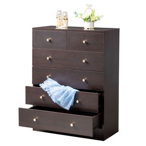 Comò Moderno in Stile Europeo con 6 Cassetti in Rovere Massiccio e Metallo, con Funzionalità di Archiviazione per Camera da Letto o Soggiorno - Product Image 4