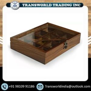 Artisan Handcrafted Wooden Spice Box Traditional Indian Masala Dabba Natural Wood Kitchen <b>Storage</b> Solution - Product Image 2