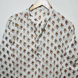 Kurta Corta de Manga Larga Color Naranja 100% Algodón, Cómoda y de Lujo para Hombre |   Kurta de Edición Especial Festiva con Estampado Floral Hecho a Mano - Product Image 2