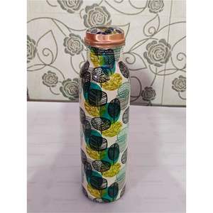 Bouteille d'eau en cuivre pur imprimée de luxe 1000 ml – Bénéfices ayurvédiques pour la santé – Récipient en cuivre anti-fuite – Gourde de sport design pour le yoga - Product Image 1