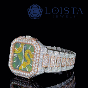 Reloj de pulsera cuadrado de lujo Loista Jewel con detalles en verde, diseño artístico de serpiente amarilla y brazalete de diamantes para hombre - Product Image 3
