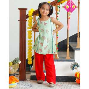 Conjunto de Dhoti de Rayón Verde Golfo para Niños, para Ocasiones Festivas como Diwali - Product Image 6