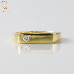 10K White Gold Round Moissanite Flush <b>Set</b> Signet Promise <b>Ring</b> Minimalist Band - Product Image 1