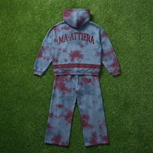 Men Blue <b>Burgundy</b> <b>Tie</b> Dye Zip Up Hoodie Wide Leg Pants Set Stud Detail Streetwear Tracksuit Custom OEM ODM - Product Image 5