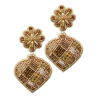 Anting-anting gantung bentuk bunga perak lapis, buatan tangan, warna pink nanas, untuk anak perempuan, ringan, dengan manik-manik biji kaca tropis