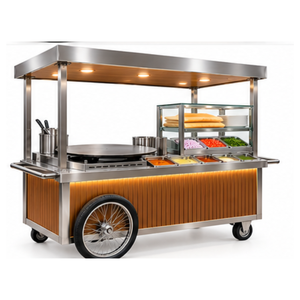 Carrito de Comida Móvil de Acero Inoxidable para Dosa con Plancha y Vitrina de Vidrio - Product Image 3