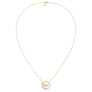 Botanical <b>Circle</b> Diamond Necklace with Golden Leaf Branch and Half Sparkle <b>Ring</b> Design - Product Image 3