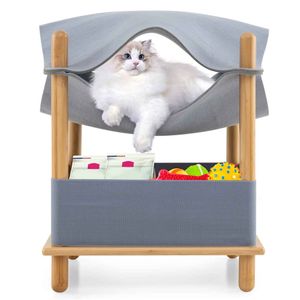 Cuccia per Gatti Moderna e Lussuosa a 2 Livelli con Amaca, Casa per Animali in Legno Massiccio per Razze Piccole e Medie, Cuccia da Esterno - Product Image 2