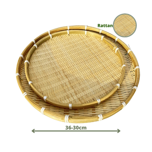Plateaux de service ronds en bambou naturel tressé faits à la main au Vietnam, taille 30-36 cm, pour la présentation de fruits, le service et l'affichage des aliments - Product Image 6