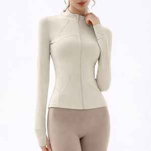 เสื้อแจ็คเก็ตโยคะแบบมีซิป แขนยาว เสื้อกีฬาผู้หญิง เสื้อแจ็คเก็ตซิปยาวแบบสั่งทำพิเศษ พร้อมช่องสำหรับนิ้วโป้ง - Product Image 3