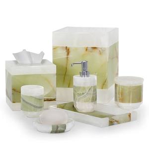 Ensemble de salle de bain de luxe en résine artisanale pour la décoration intérieure, distributeur de savon, gobelet et plateau de qualité supérieure avec finition brillante - Product Image 1