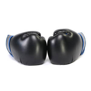 Gants de boxe en cuir noir avec bordure bleue, fermeture à lacets au poignet, pour adultes, entraînement de Muay Thai et fitness - Product Image 4