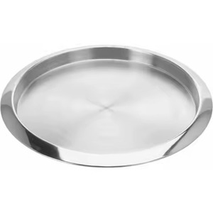 Plateau de service rond en acier inoxydable avec poignées en corne, design minimaliste, vaisselle en métal durable, motif uni, poli - Product Image 3