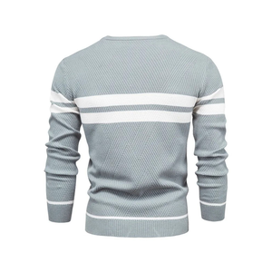 เสื้อสเวตเตอร์ผู้ชายสีเขียวมะกอกลายทางถักแบบสวม คอกลม สไตล์ลำลอง ทรงปกติ เหมาะสำหรับใส่ในฤดูใบไม้ร่วง - Product Image 4