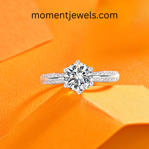 Anillo de Compromiso de Plata de Ley 925 con Moissanita, Corte Brillante Redondo, Engaste de Puntas, Joyería para Aniversario de Bodas - Product Image 5