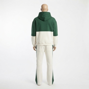 <b>Mens</b> Green <b>White</b> Color Block Tracksuit Set Zip Up <b>Jacket</b> Wide Leg Pants Custom Streetwear Sportswear Matching Outfit - Product Image 4