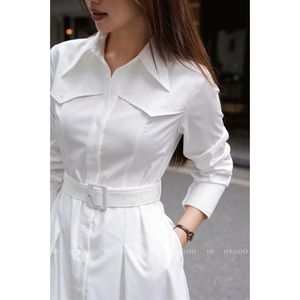 Vestido midi informal con cuello camisero, vestido de verano tejido con cinturón y dobladillo recto para uso diario [V9066] - Product Image 5