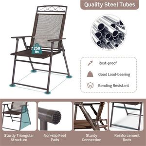 Coffee Color 4pcs Patio Folding Sling Chair Set Steel Camping Chair - Product Image 5