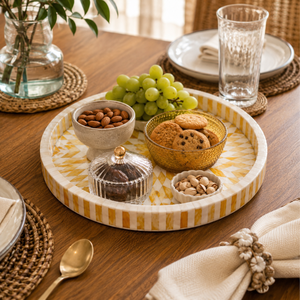 Luxury Mother of Pearl Round Serving <b>Tray</b> | Handmade Decorative Ottoman Arabic Coffee Tea <b>Tray</b> for Home Decor Ramadan Wedding - Product Image 2