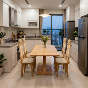 Juego de comedor escandinavo de madera maciza, mesa de comedor con acabado mate y sillas, muebles de comedor modernos y ecológicos - Product Image 5