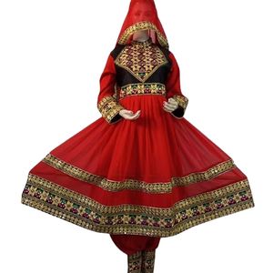 Vestido de Fiesta con Bordado Multicolor Rojo Intenso, Estilo Tradicional Afgano, Listo para Exportación - Product Image 3
