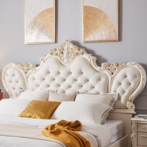 Cama King Size Clásica Tapizada en Cuero Sintético, Estructura de Cama de Matrimonio Tallada de Lujo, Elegante Estilo Princesa Francesa para Apartamento - Product Image 2