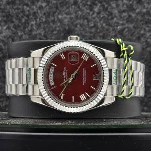 Montre de luxe pour homme 41 mm en acier inoxydable, automatique, mécanique, date, cadran rouge cerise, chiffres romains, style présidentiel, affaires, 12 mm 16 mm - Product Image 1