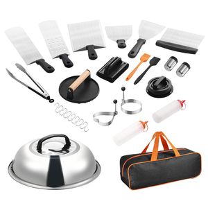 Set Regalo di 28 Accessori per Piastra in Acciaio Inossidabile, Kit per Griglia a Superficie Piatta, Spatola Allargata, Utensili per Basting, Certificato LFGB - Product Image 1