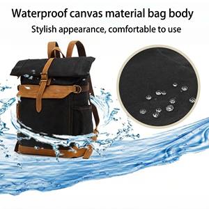 Canvas <b>Roll</b> Top <b>Backpack</b> Vintage Style Open Closure Softback Unisex Laptop 20-39L Durable Daily Use Geometric Eco-Friendly - Product Image 3