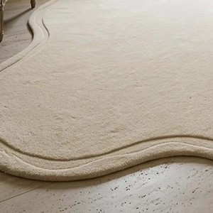 Tapis moderne en forme de nuage irrégulier, doux et moelleux, couleur crème, minimaliste, pour salon, chambre, chambre d'enfant, décoration intérieure - Product Image 4