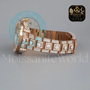 Montre de luxe unisexe en alliage d'or jaune sertie de diamants, cadran analogique, cristal saphir, affichage de la date, 41 mm, acier inoxydable - Product Image 3