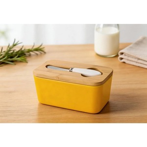 Modern Style Butter Dish With Wooden Lid Ceramic Handle Knife Elegant Butter <b>Storage</b> <b>Box</b> For Kitchen Dining Use From India - Product Image 4