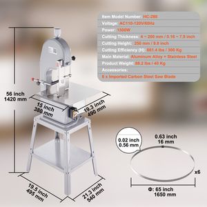 Sega a Nastro Elettrica Commerciale da 1500W per Carne, in Acciaio Inossidabile, Verticale, per Taglio Ossa, Piano di Lavoro 49x38 cm, Capacità di Taglio 20x19,5 cm - Product Image 3