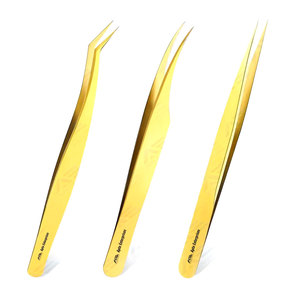 Pinces à cils jaunes professionnelles pour extensions de cils, avec options de logo personnalisé, outil de précision, prix de gros - Product Image 1