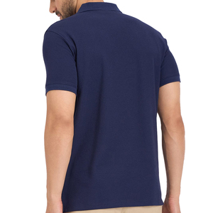 Polo en coton tricoté à manches courtes bleu marine pour homme, couleur unie, respirant, coupe classique - Product Image 3