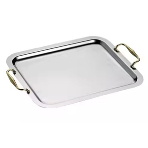 Unique Design Rectangle Shape Food Serving <b>Tray</b> High Quality <b>Large</b> Size Metal <b>Tray</b> With Gold Handles For Hotel Restaurant Supply - Product Image 1