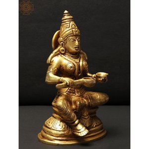 Estatua hecha a mano de latón de 5 pulgadas de la diosa Annapurna pequeña escultura hecha en la India - Product Image 4