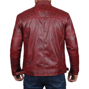 Blouson moto en cuir PU rouge pour homme, col montant, fermeture éclair, coupe ajustée, vêtement d'extérieur décontracté d'automne, respirant, grandes tailles - Product Image 2