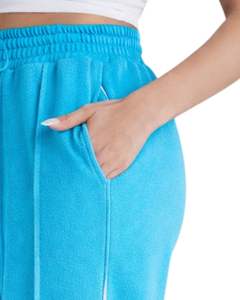 Pantalones de chándal de forro polar azul cielo para mujer, de pierna ancha, con ribete lateral, cintura elástica con cordón, ajuste holgado informal, estilo jogger, para estar en casa - Product Image 2