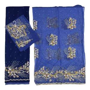 Tela para Vestido de Novia Estilo Nigeriano Africano, 100% Poliéster, Adorno de Cuentas y Piedras, Diseño Floral, Color Personalizable para Novias - Product Image 4